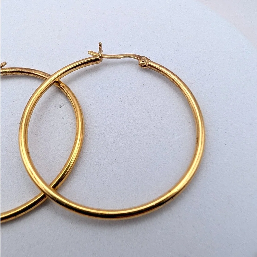 Vintage 1990s Gold Fill Sterling Silver 925 Hoop Earrings 1.5 Inch Round Latch